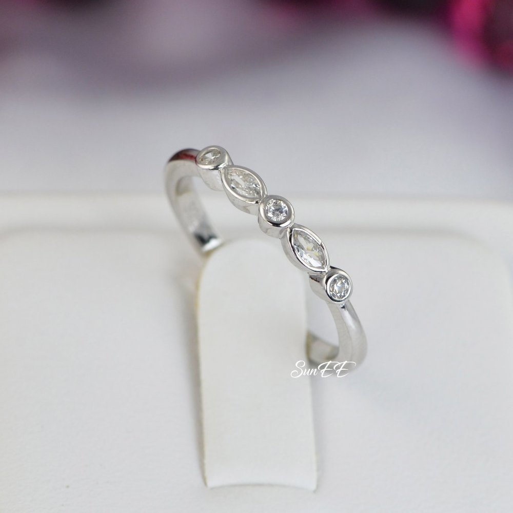 14k WHITE GOLD 925 STERLING SILVER PRINCESS CUT WEDDING BAND ENGAGEMENT RING - Picture 9 of 11